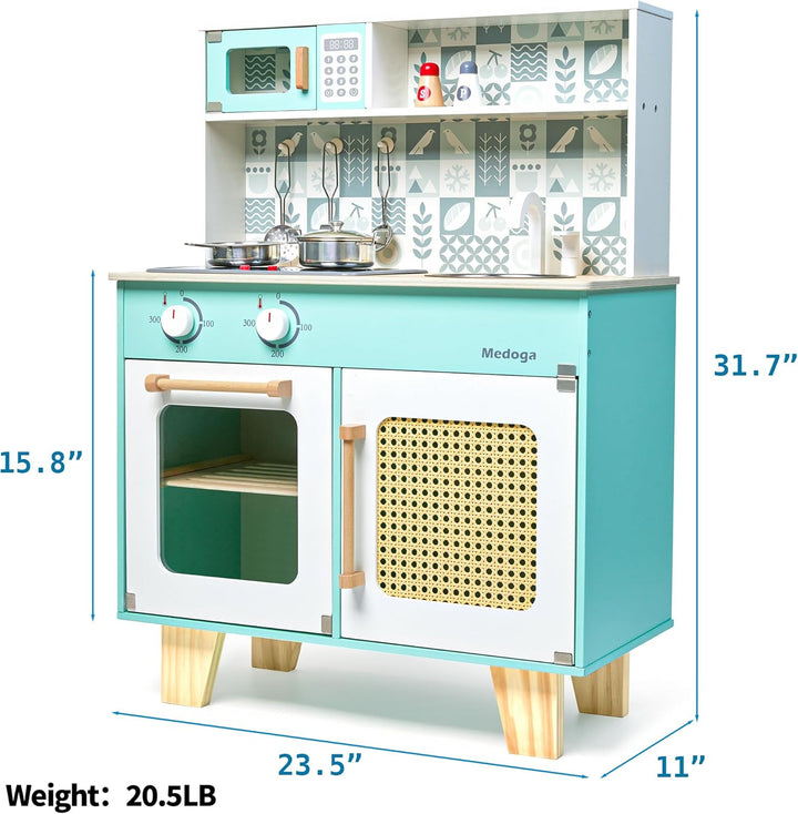 Holz Küche Spielset, Kleinkind Küche Set für Alter 3-6 Pretend Play Küche mit echten Lichtern und So