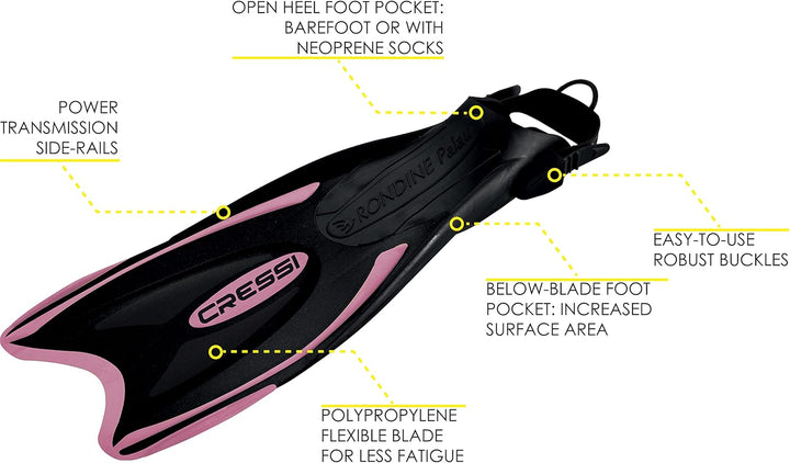 Cressi Verstellbare Schnorchel, für alle Familie, Lange Blade mit offenem Absatz, Palau LAF Made in