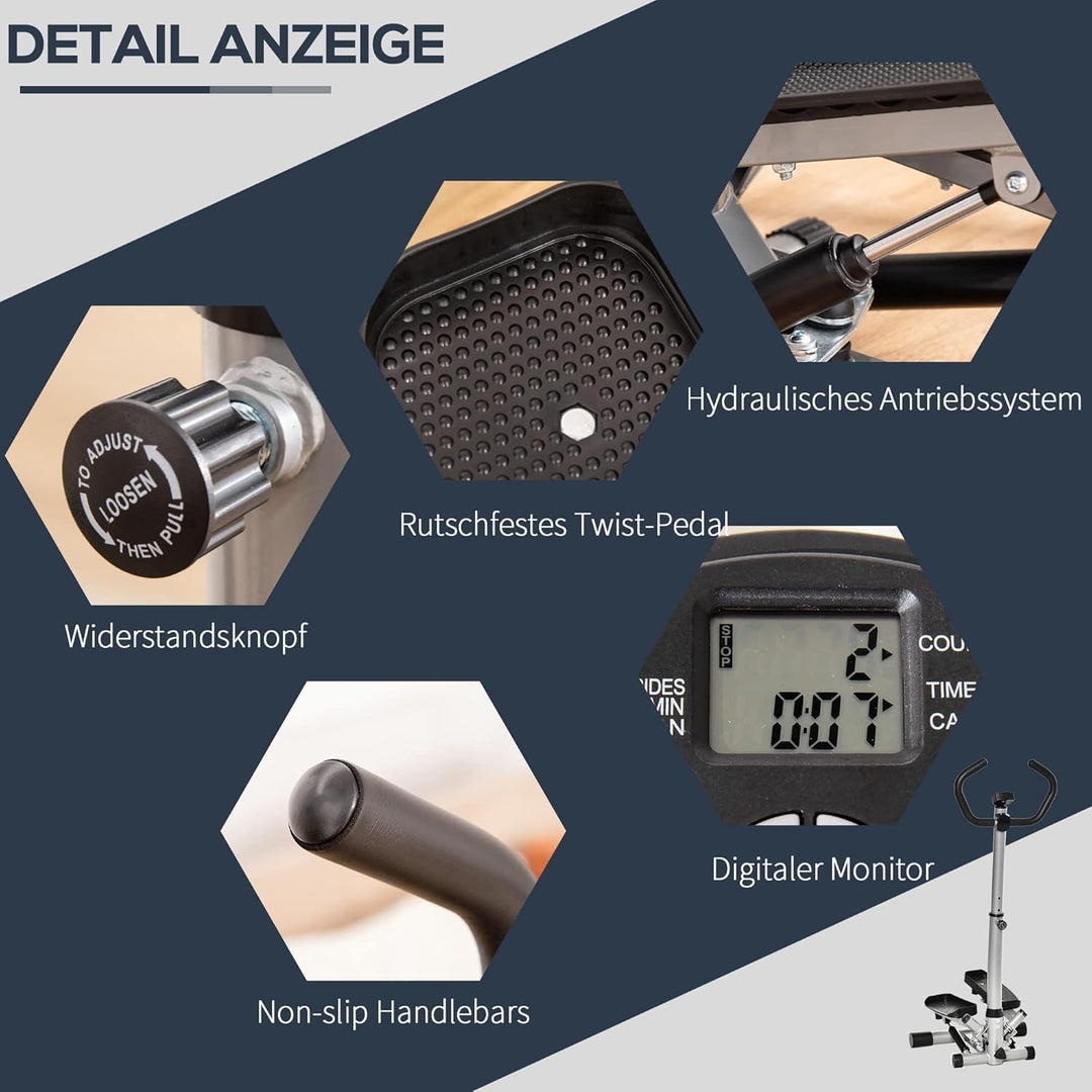 HOMCOM Stepper mit Handgriff Fitness Heimtrainer für Zuhause klein Fitnessgerät für Bein- und Po-Tra