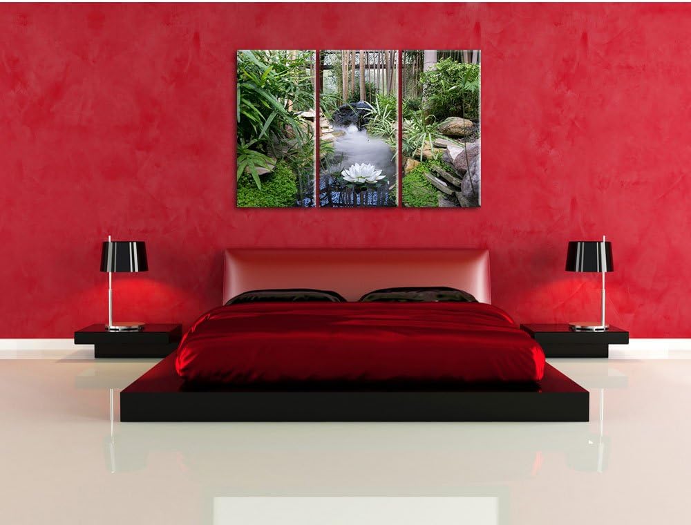 Pixxprint Zen Garten Japan als Leinwandbild/Grösse: 3Teilig / Wandbild/Kunstdruck/fertig bespannt