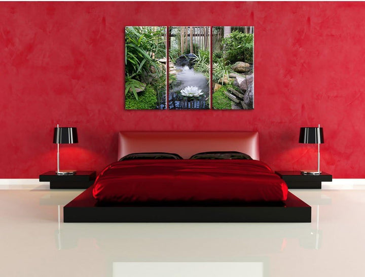 Pixxprint Zen Garten Japan als Leinwandbild/Grösse: 3Teilig / Wandbild/Kunstdruck/fertig bespannt