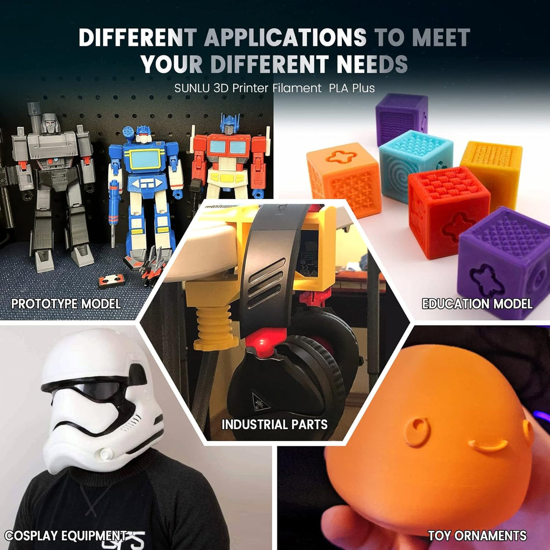 SUNLU PLA+ 3D-Druckerfilament 8er-Pack, PLA PLUS Filament 1,75 mm, 0,25 kg Spule, 8 Farben, Schwarz