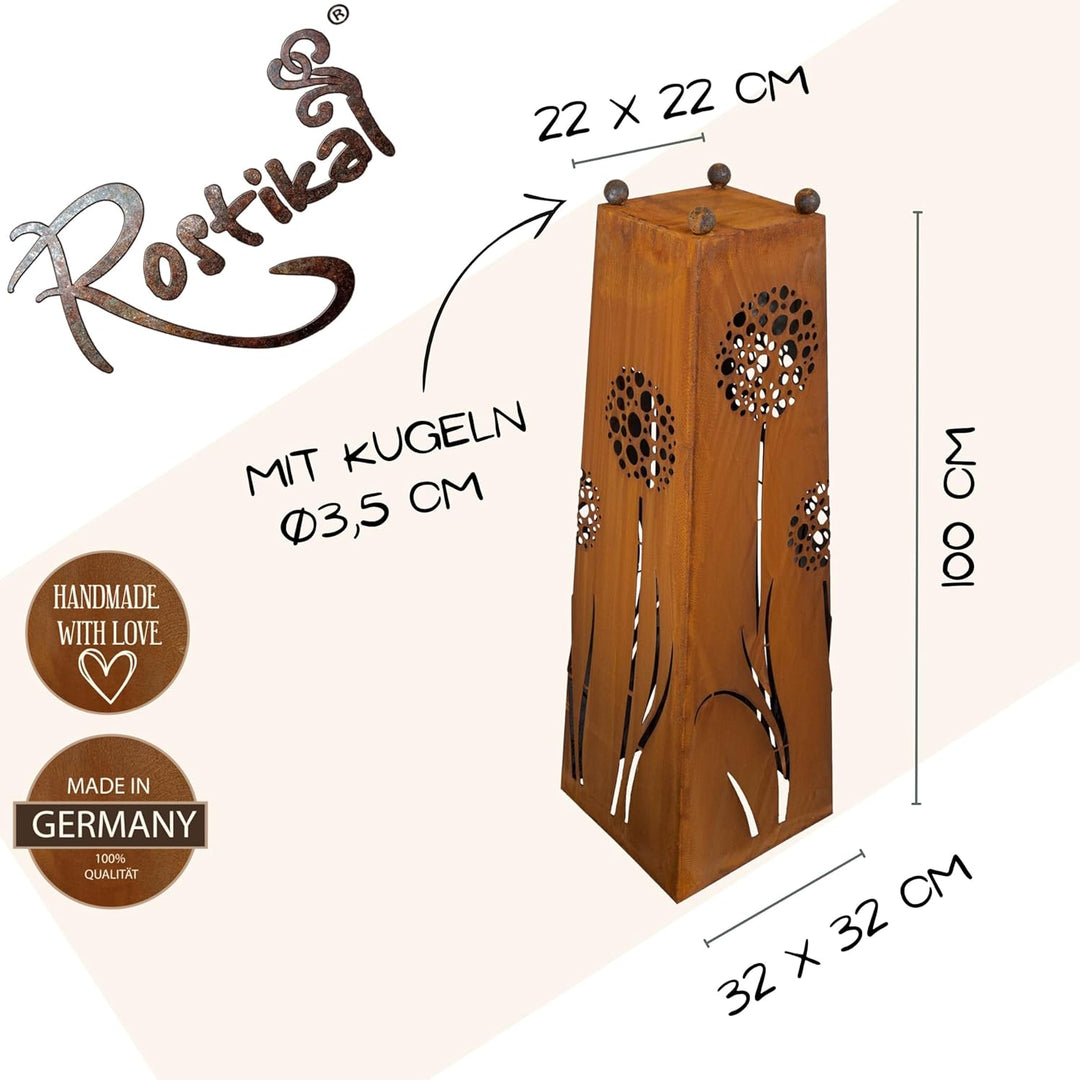 Rostikal Pusteblumen Gartendeko Rost Säule 1,15 m mit Blumenschale 50 x 50 cm Mit Schale 50 X 50 Cm