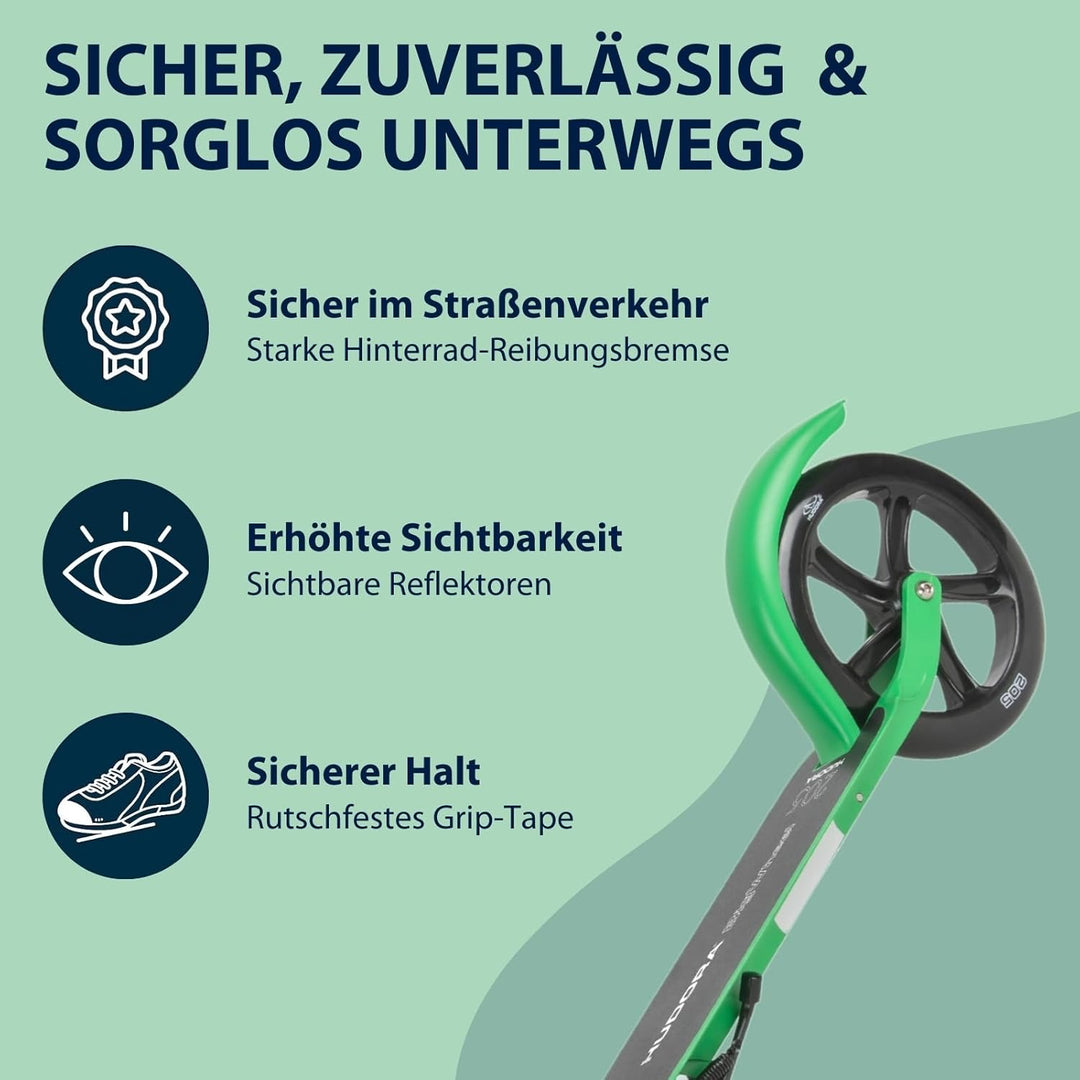 HUDORA BigWheel Pure Scooter - Stabiler Aluminium-Roller mit Ständer - Höhenverstellbarer & zusammen