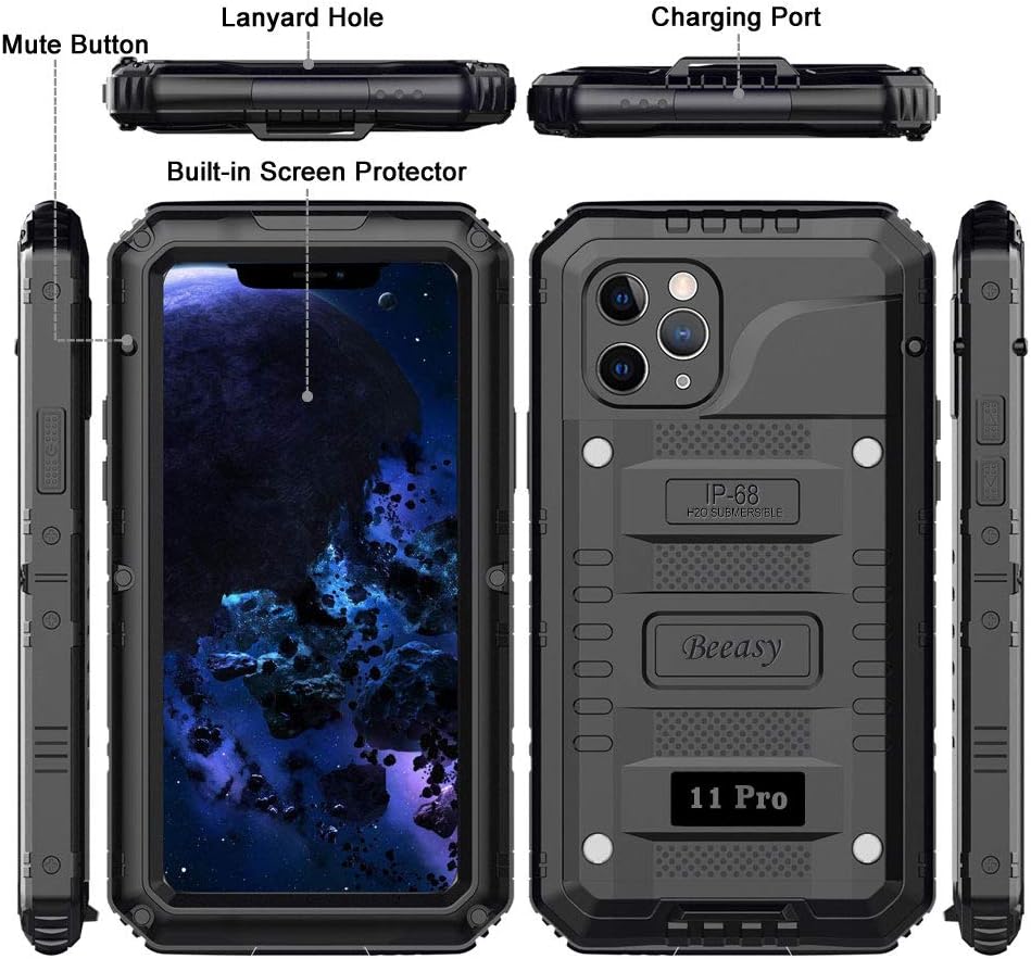 Beeasy für iPhone 11 Pro Hülle (5,8") Wasserdicht Outdoor, Stossfest Panzerhülle Militär 360 Grad Sc