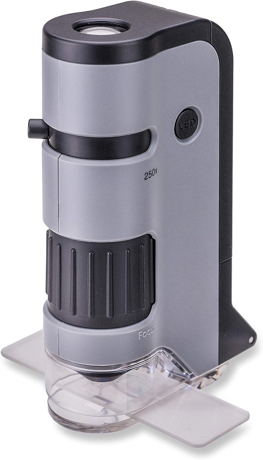 Carson MicroFlip 100x-250x Taschenmikroskop mit Smartphone-Adapter für Fotos und Videos - 4er Set (M