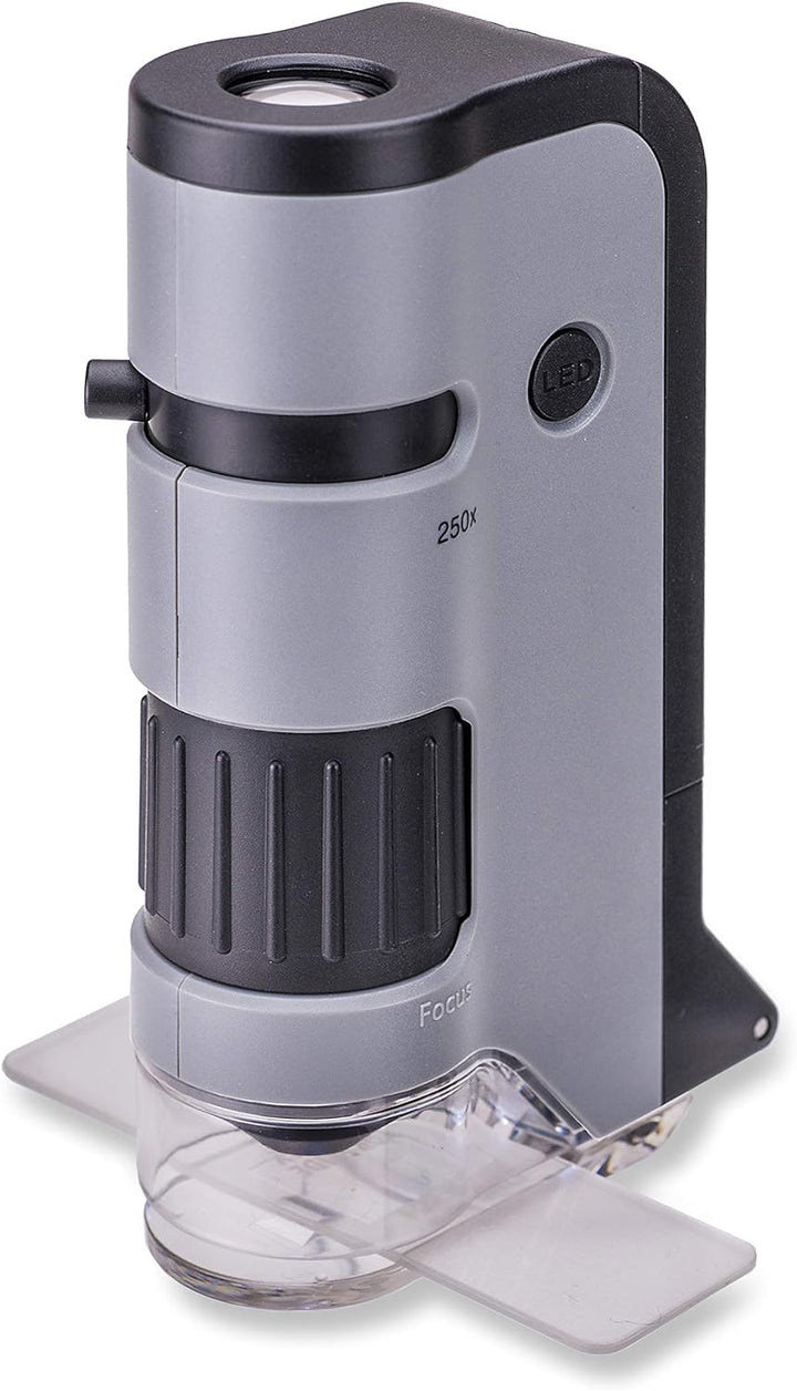 Carson MicroFlip 100x-250x Taschenmikroskop mit Smartphone-Adapter für Fotos und Videos - 4er Set (M