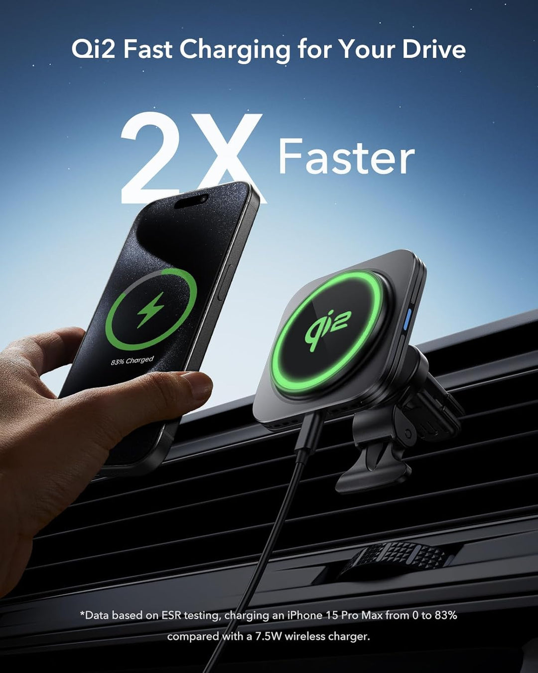 ESR für Qi2 15W Magsafe Autohalterung mit Ladefunktion, Qi2 zertifiziertes, Lüftung/Armaturenbrett M