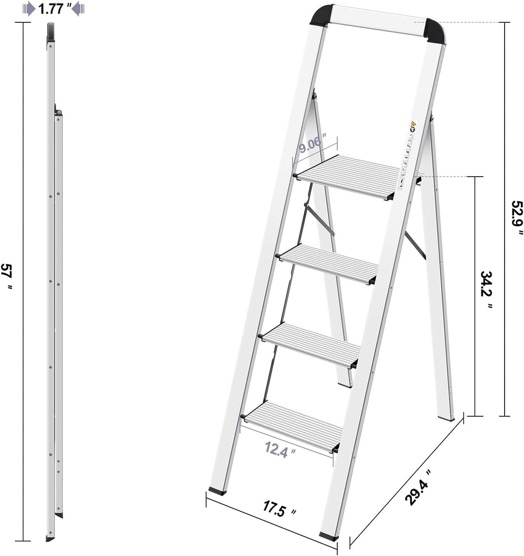 KINGRACK Stufenleiter, Trittleiter Stufen, Klapptrittleiter mit Handlauf, rutschfeste Haushaltsleite