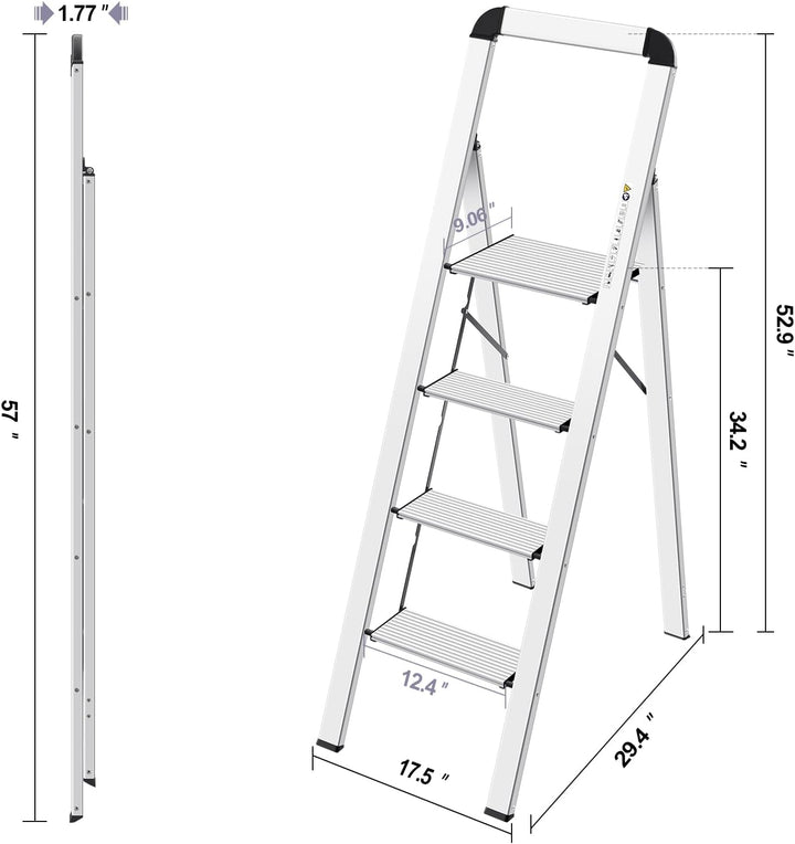 KINGRACK Stufenleiter, Trittleiter Stufen, Klapptrittleiter mit Handlauf, rutschfeste Haushaltsleite