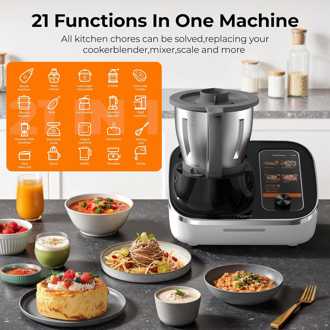 TOKIT Omni Cook Roboter All-in-1 Küchenmaschinen mit 21 Kochfunktionen Eingebauter 7'' Touchscreen G