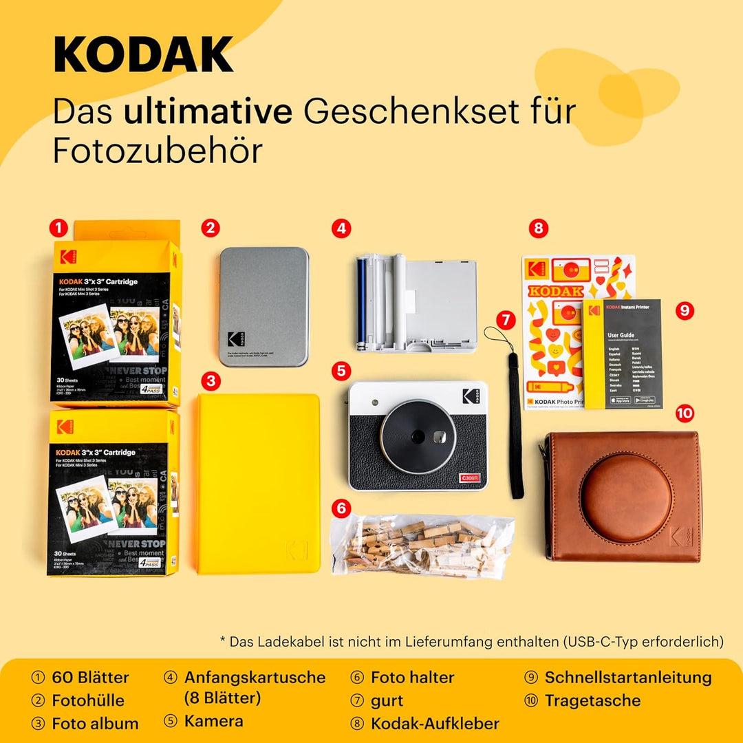 KODAK Mini Shot 3 Retro 4PASS 2-in-1 Sofortbildkamera und Fotodrucker, tragbar (7,6 x 7,6 cm) + Gesc