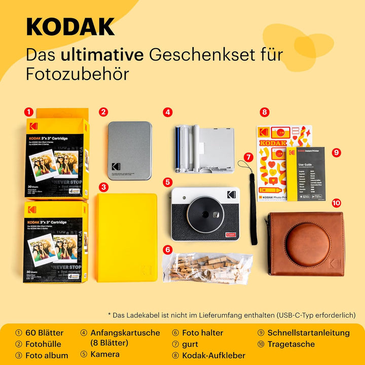 KODAK Mini Shot 3 Retro 4PASS 2-in-1 Sofortbildkamera und Fotodrucker, tragbar (7,6 x 7,6 cm) + Gesc