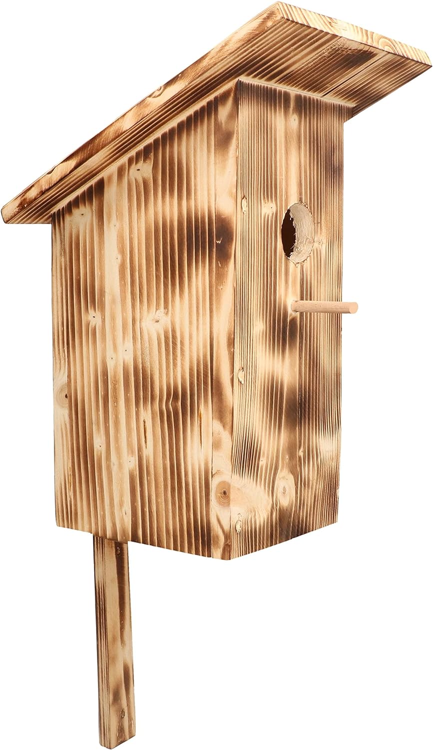 KOTARBAU® Nistkasten Vogelfutterkasten Vogelfutterhaus Vogelkasten aus Gebranntem Holz + Futter Grat