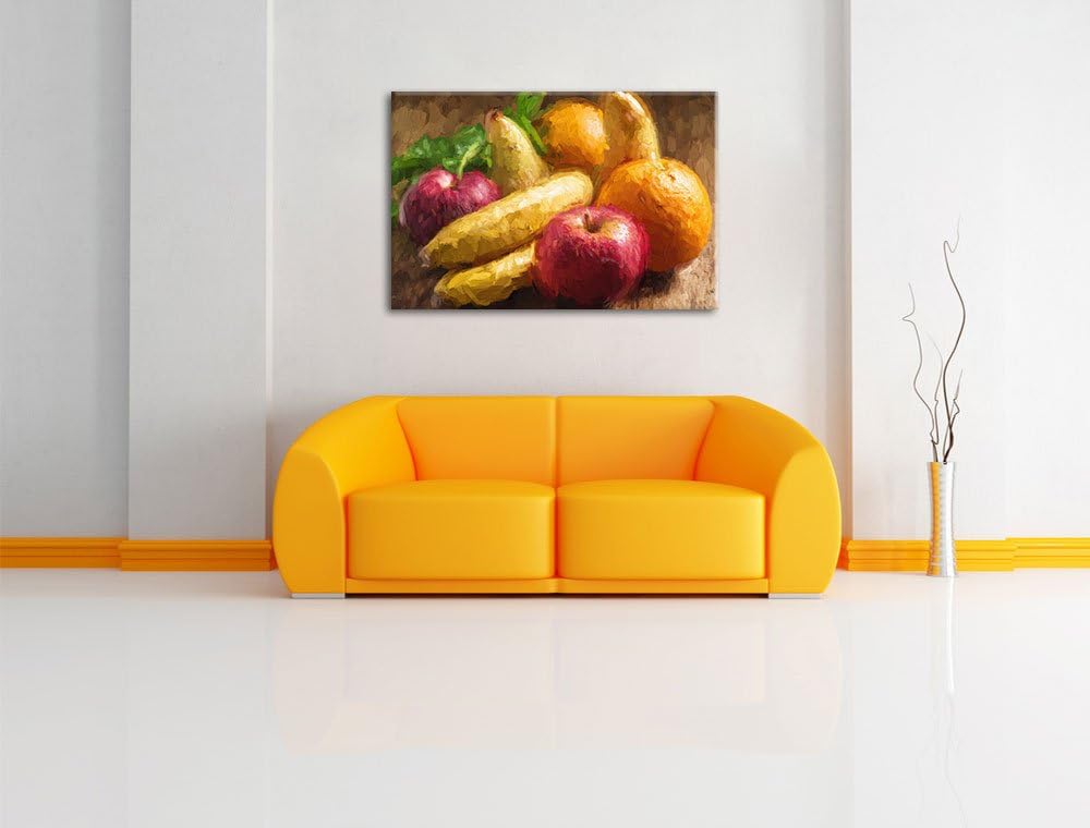 Früchte Pinsel Effekt, Format: 100x70 auf Leinwand, XXL riesige Bilder fertig gerahmt mit Keilrahmen