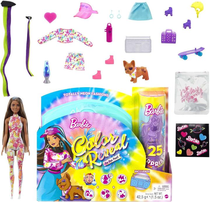 Barbie Color Reveal Totally Neon Fashions Puppe mit blau gesträhnten brünetten Haaren und 25 Überras