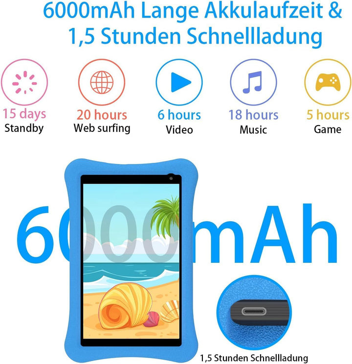 AWOW Kinder Tablet 10 Zoll Android 15 mit 8 GB RAM+64GB ROM(TF 1TB), 6000mAh, Wi-Fi 6 2.4G/5G, Octa-