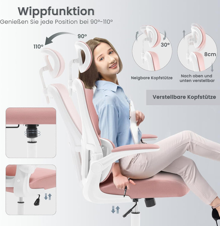 WOLTU Bürostuhl ergonomisch, Schreibtischstuhl Netzstoff, Drehstuhl höhenverstellbar, Schaukelfunkti