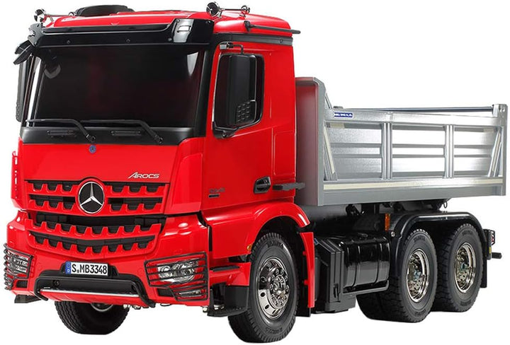 TAMIYA 56361 Mercedes-Benz 1:14 MB Arocs 3348 Rot/Silber Kipper, Bausatz zum Zusammenbauen, RC Truck