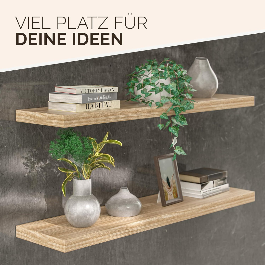 Casaria® Wandregal Eiche mit Halterung 50-110cm Schwebend 15kg Tragkraft Küche Wohnzimmer Büro Bad F