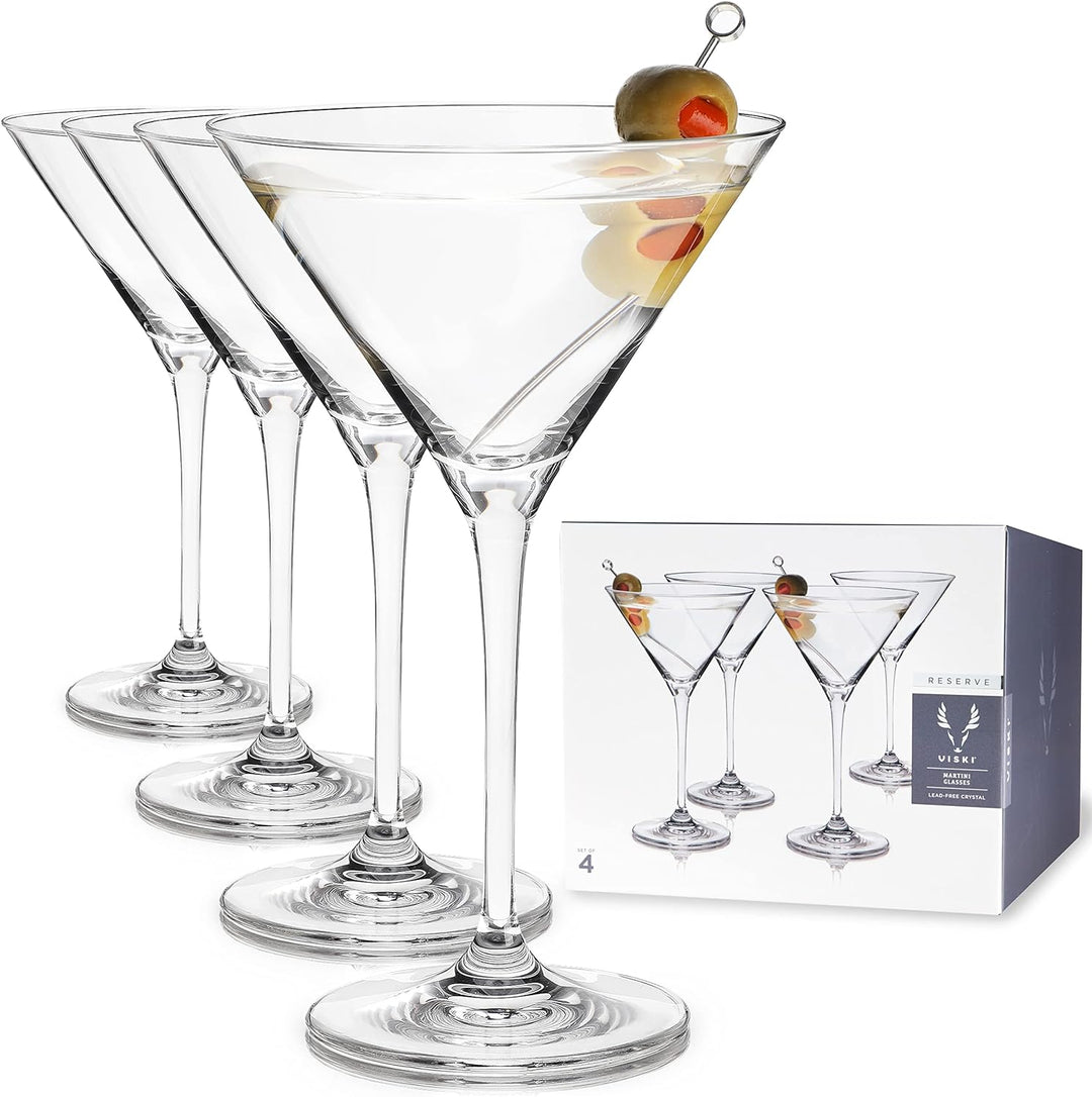 Viski Reserve European Crystal Martini-Gläser, 4 Cocktailgläser mit Stiel aus bleifreiem Kristallgla