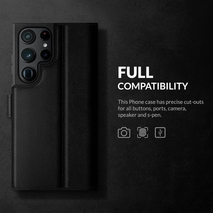 SURAZO Handyhülle für Samsung Galaxy S23 Ultra Hülle Leder – Klappbare Echtleder Schutzhülle [Magnet