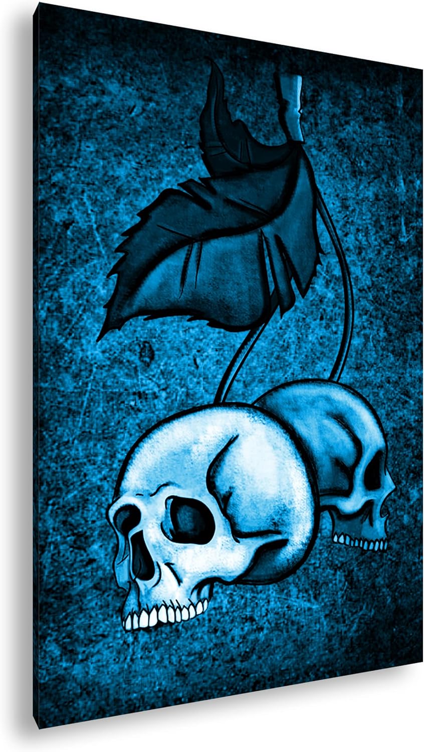 deyoli unheimliche Totenköpfe Format 80x60 Effekt: Monocrome Blau als Leinwandbild, Motiv fertig ger