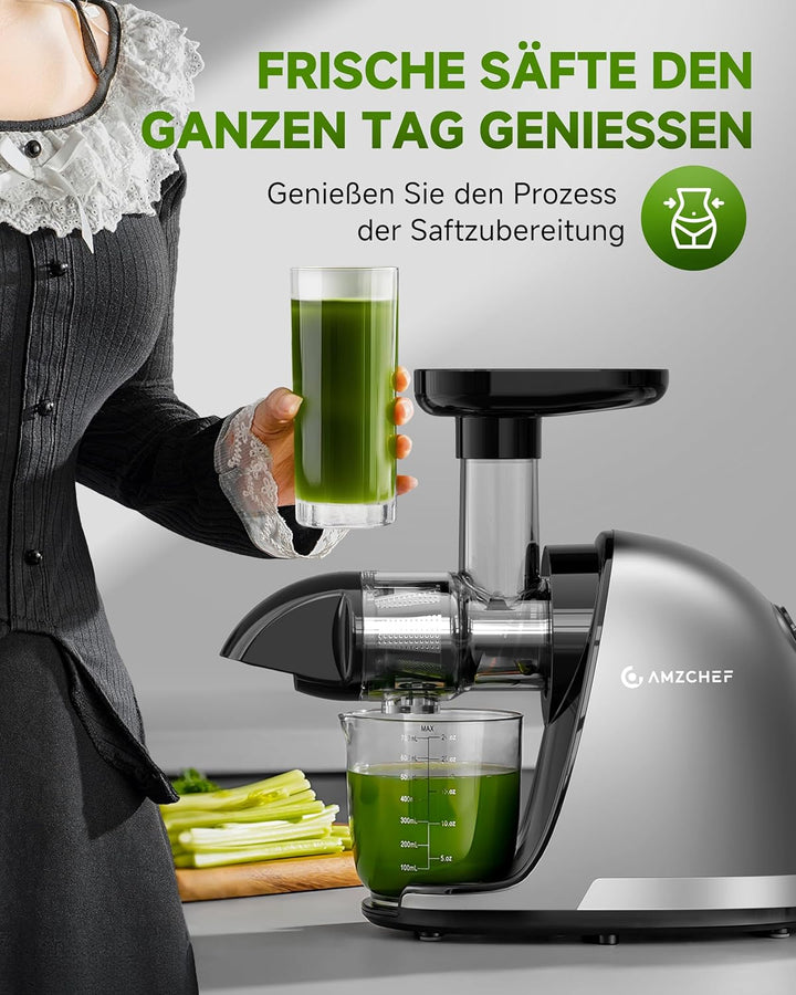 AMZCHEF Slow Juicer Entsafter Gemüse und Obst Profi Entsafter mit Ruhiger Motor & Umkehrfunktion & S