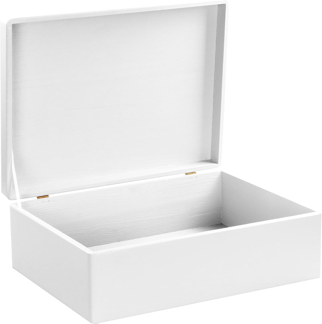 LAUBLUST Holzkiste mit Deckel - 40x30x14cm, Weiss, FSC® - Aufbewahrungskiste | Erinnerungsbox | Bast