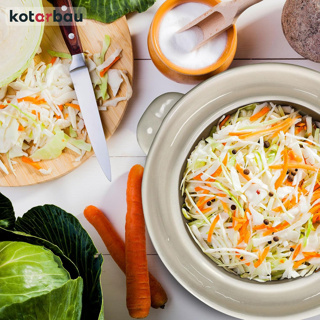 KOTARBAU® Sauerkraut Gärtopf Sauerkrauttopf 5L Tontopf mit Deckel Steinguttopf Fermentieren Dauerkra