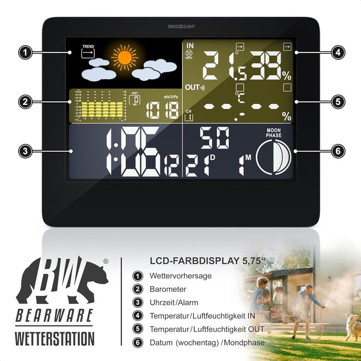 CSL - Funk Wetterstation mit Farbdisplay - inkl. Aussensensor - DCF Empfangssignal Funkuhr - Innen-