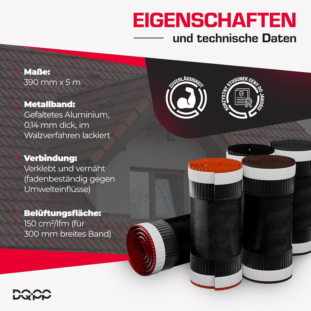 DQ-PP FIRSTBAND | Länge 5m | vRoll | Breite 390mm | Ziegelrot RAL 3011 |Aluminium PP Vlies | Selbstk
