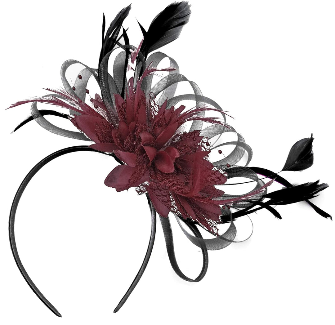 und Fascinator Stirnband Hochzeit Royal Ascot Races Damen, burgunderfarben, Einheitsgrösse Einheitsg