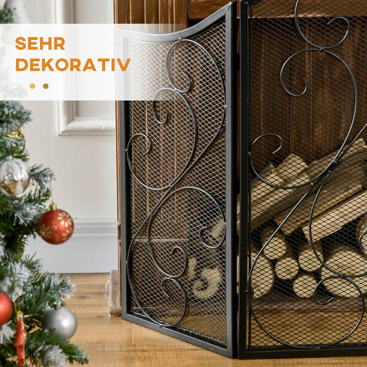 HOMCOM Kamingitter, Klappbares Kaminschutzgitter, Ofenschutzgitter mit 3 Paneelen, Funkenschutzgitte