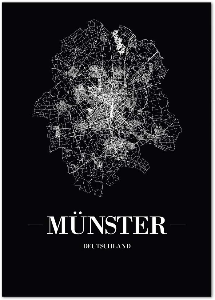 JUNIWORDS Stadtposter, Münster, Wähle eine Grösse, 40 x 60 cm, Poster, Schrift A, Schwarz 40 x 60 cm