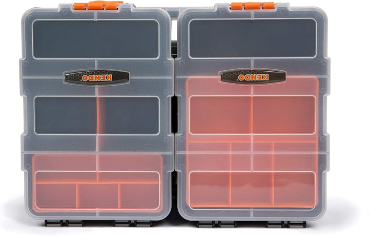 KENDO Sortimentskasten Set – 4-teilig – 49x Fächer – Werkzeugkasten – Für Kleinteile und Werkzeug 38