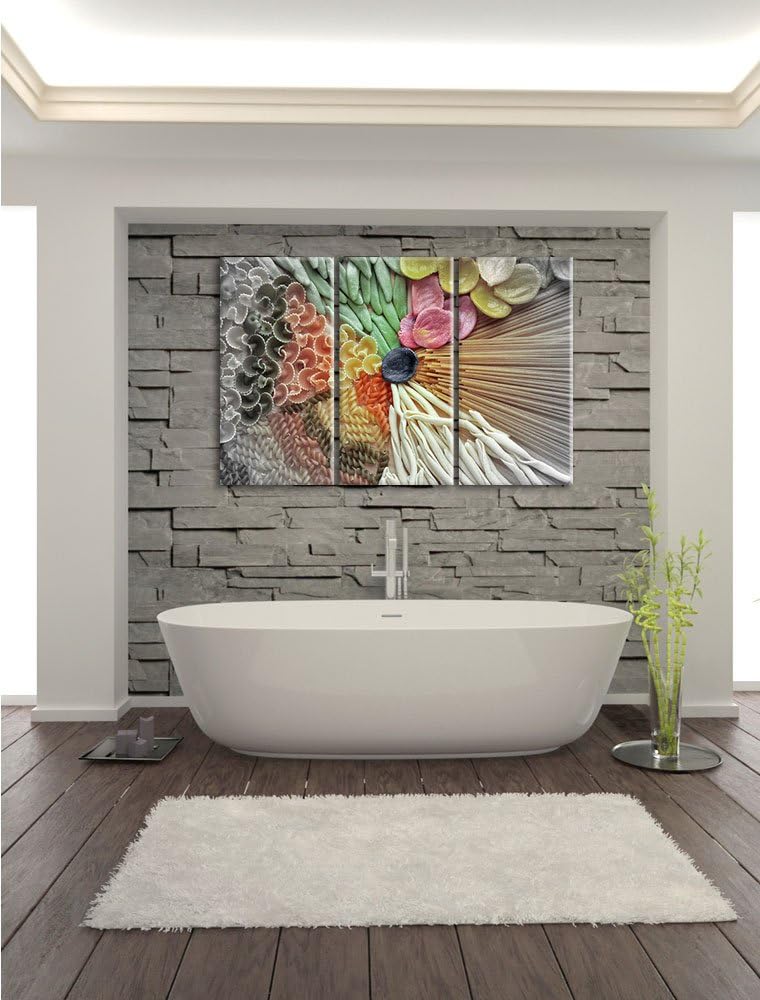 Pixxprint Zusammenstellung von bunten Nudeln / 3-Teilig/Gesamtmass 120cm Leinwandbild bespannt auf H