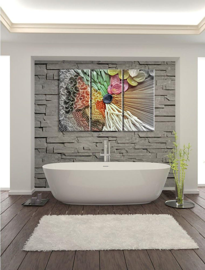 Pixxprint Zusammenstellung von bunten Nudeln / 3-Teilig/Gesamtmass 120cm Leinwandbild bespannt auf H