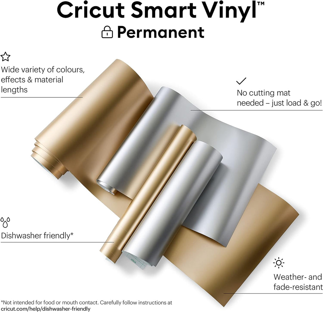 Cricut 2008659 Smart Vinyl Permanent | 1 Sheet | 33cm x, Matte Metallic Silver, 3.6m (12ft)