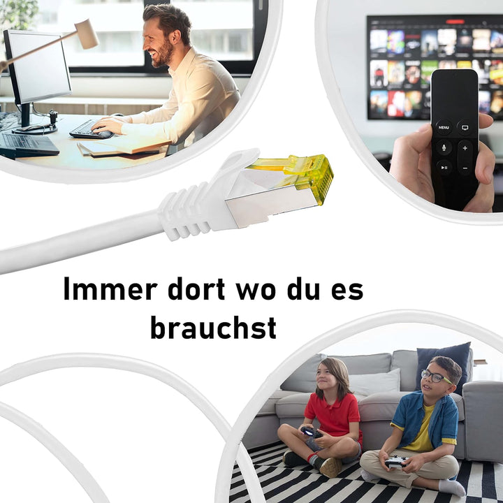 BIGtec LAN Kabel 5 Stück 3m Netzwerkkabel CAT7 Ethernet Internet Patchkabel CAT.7 weiss Gigabit dopp