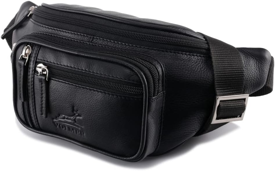 Fa.Volmer ® Bauchtasche | Gürteltasche | Hüfttasche in Echt-Leder für Damen und Herren | schwarz | V