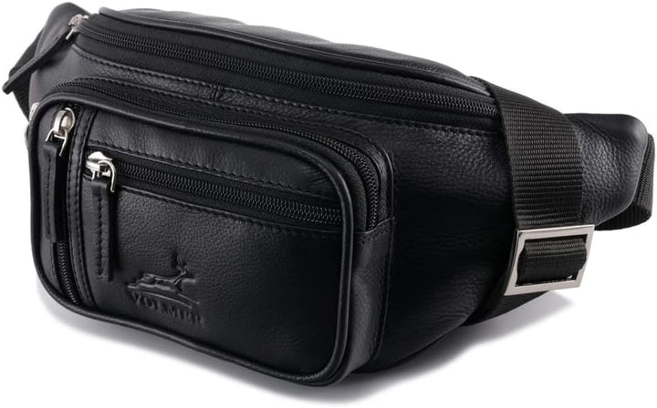 Fa.Volmer ® Bauchtasche | Gürteltasche | Hüfttasche in Echt-Leder für Damen und Herren | schwarz | V