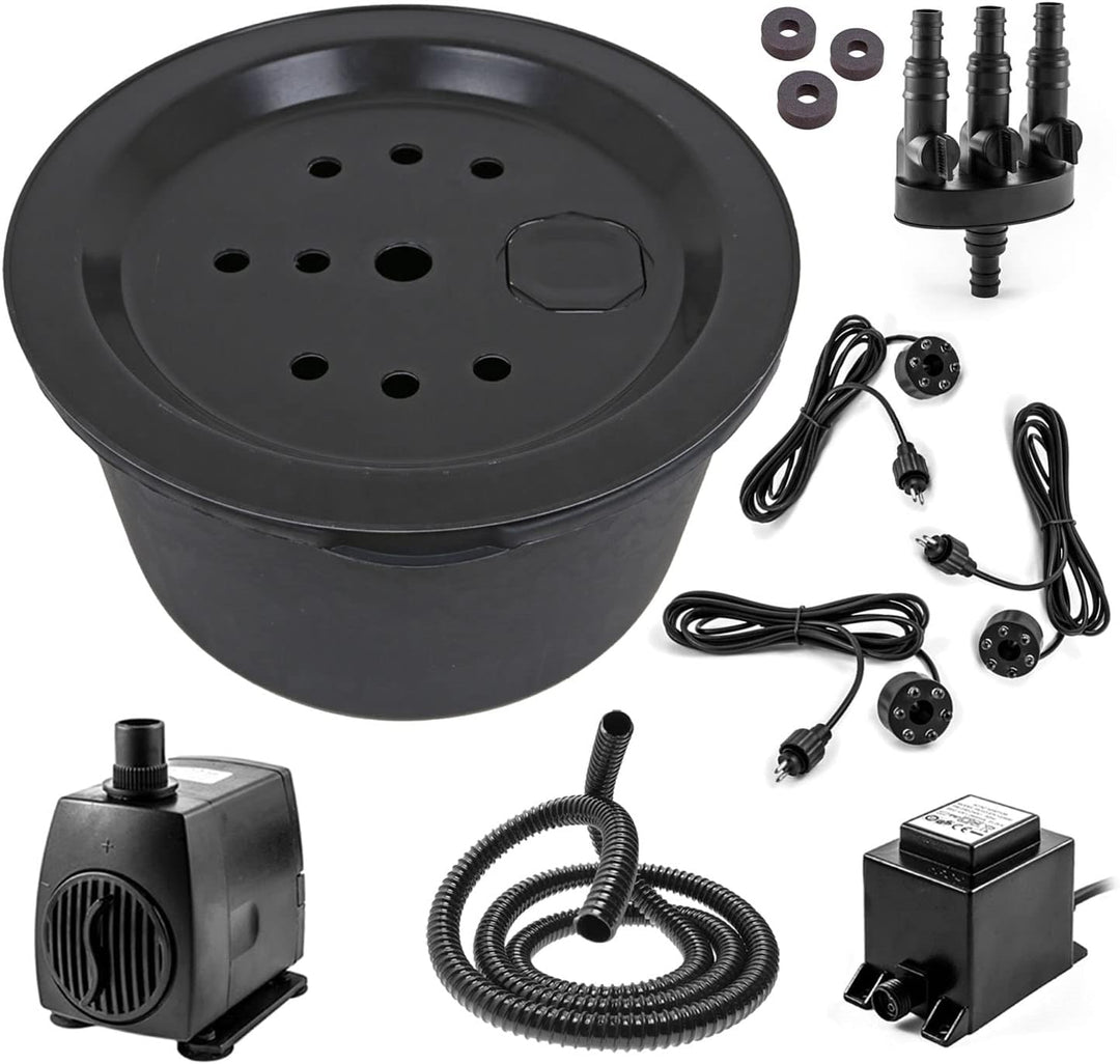 CLGarden Springbrunnenbecken Set mit 90 Liter Becken und GFK Abdeckung Springbrunnen Pumpe SP3 DIY L