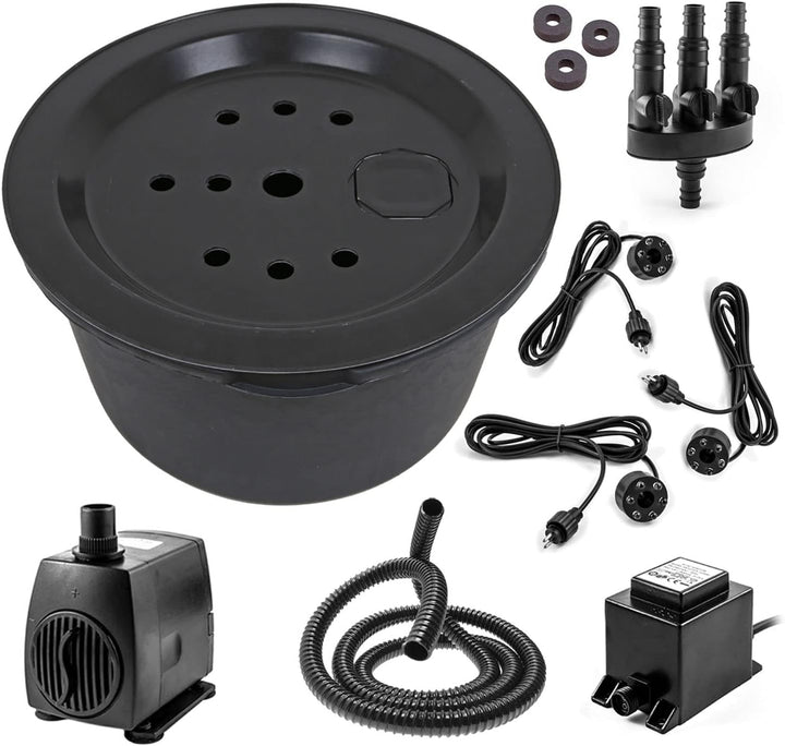 CLGarden Springbrunnenbecken Set mit 90 Liter Becken und GFK Abdeckung Springbrunnen Pumpe SP3 DIY L