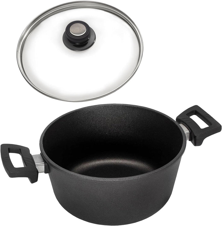 Eurolux Guss-Topf Set & Glas-Deckel Ø 24 cm - ca. 4,5 Liter - kleiner hoher Universal-Koch-Topf Alug