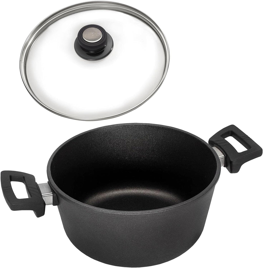 Eurolux Guss-Topf Induktion Set & Glas-Deckel Ø 28 cm - ca. 6,5 Liter - grosser hoher Universal-Koch