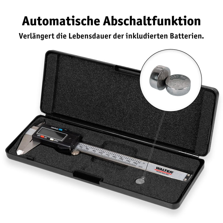 WALTER Digitale Schieblehre, Messschieber, 150 mm mit LCD-Display, Aussen-, Innen- und Tiefmass, in