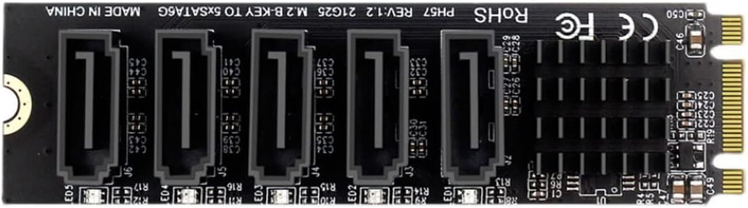 cablecc NGFF Key B+M auf SATA 3.0 6Gbps 5 Ports Adapter Konverter Port JMB575 2280 B+M-Key to 4SATA,