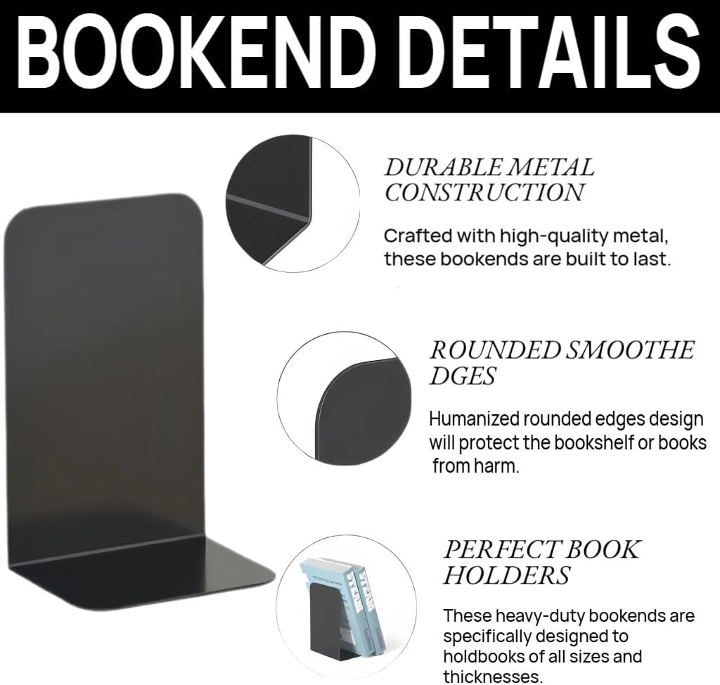 Deefongo 12 Stück Buchstütze, 20.5x13.5x9.3cm, Buchstützen aus Metall, Schwere Buchstütze für Büro S