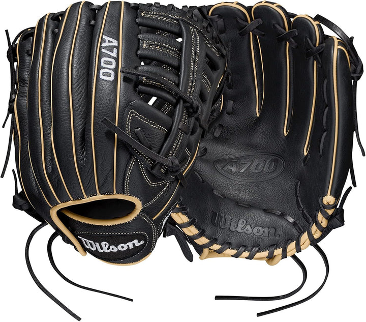 WILSON 2022 A700 Jugend-Baseball-Handschuh Schwarz/Blond 12.5\ Linke Hand Wurf, Schwarz/Blond 12.5\